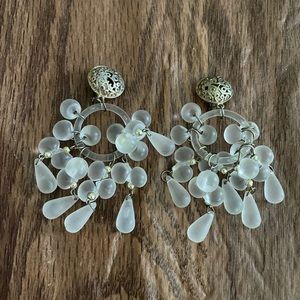 Pair of Vintage matching clear drop cluster clip on earrings